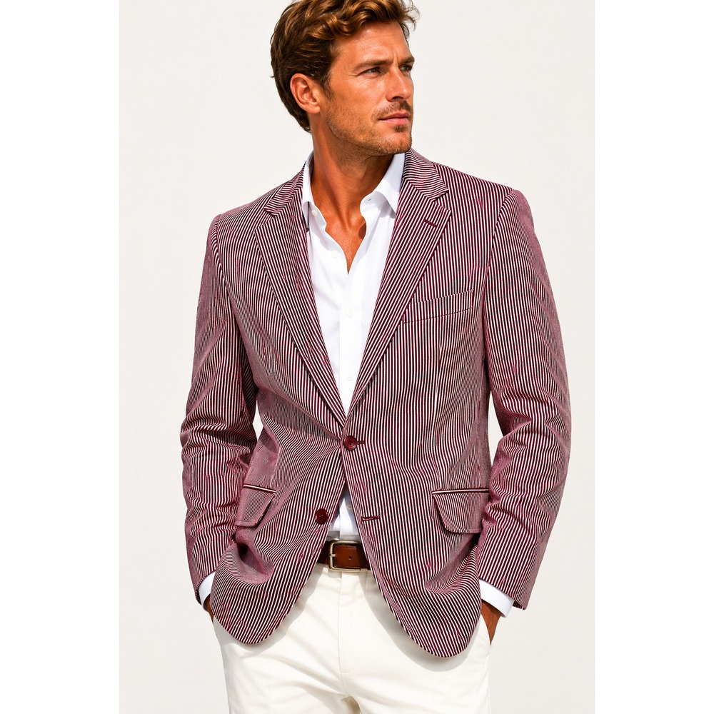 VTG Gerrys Red White Pinstripe Sport Coat Blazer Wild Retro Preppy 2 Button